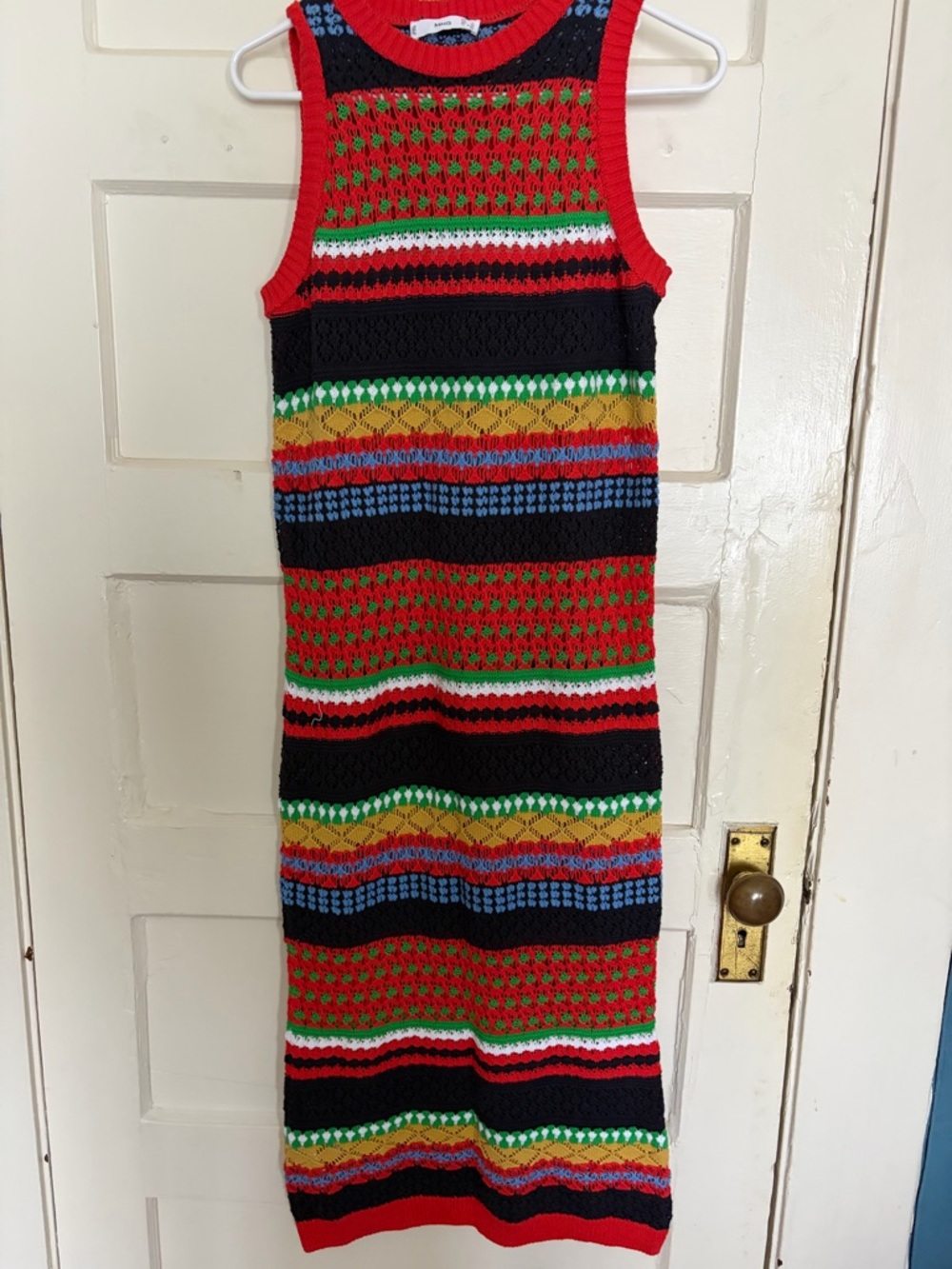 Mango Red Black Green Striped Knit Maxi Dress